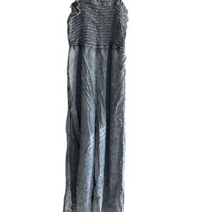 Smocked Waist Linen-Blend Wide Leg Jumpsuit - Slate Gray